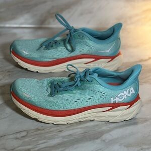 Hoka Clifton 8 Women’s Running Shoes Aqua Blue Size 7.5 Athletic Sneakers